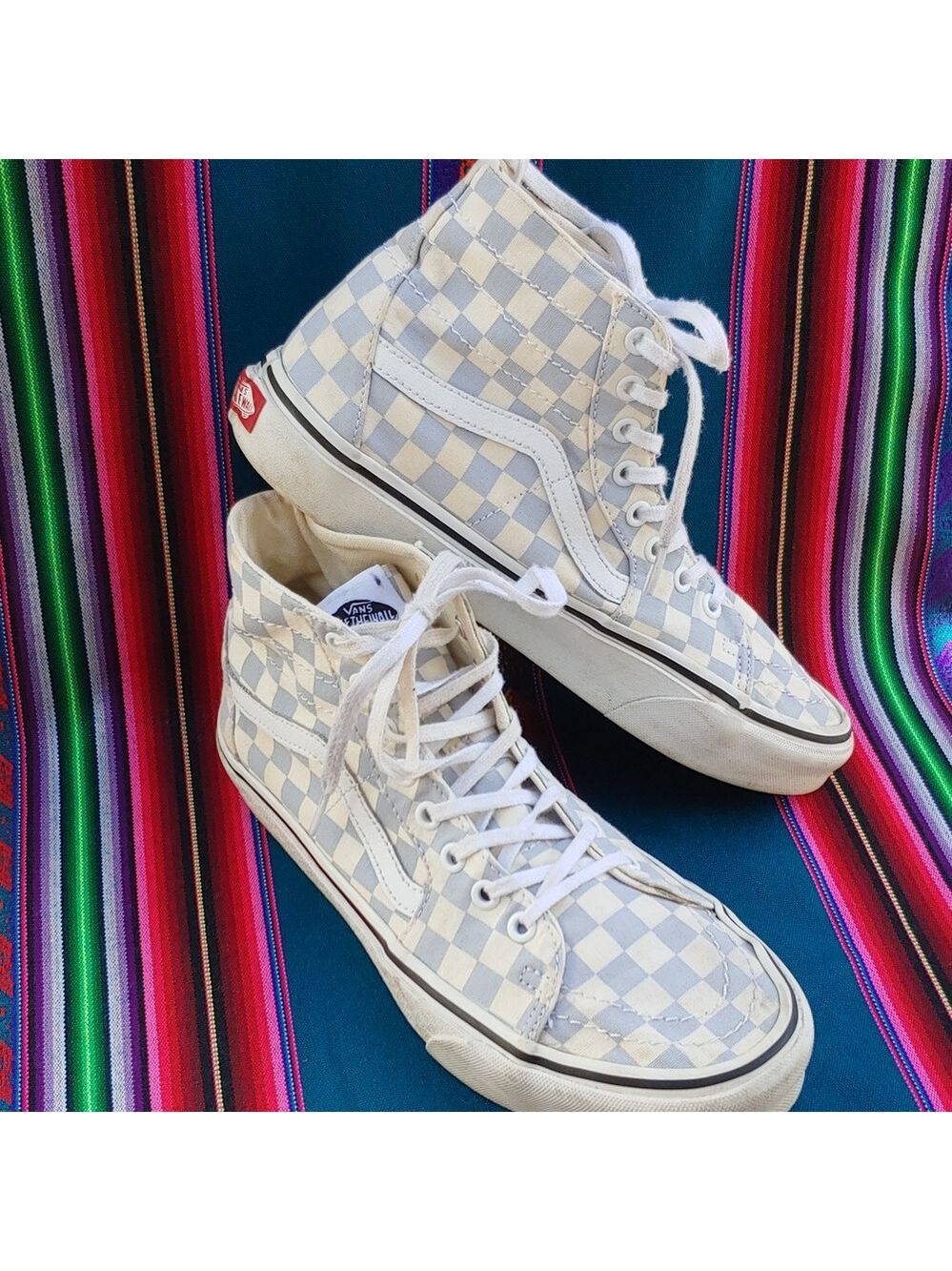 Vans Sk8-Hi Checkerboard Sneakers Zen Blue and White Size Men's 8.5 Women's 10 - Picture 15 of 17